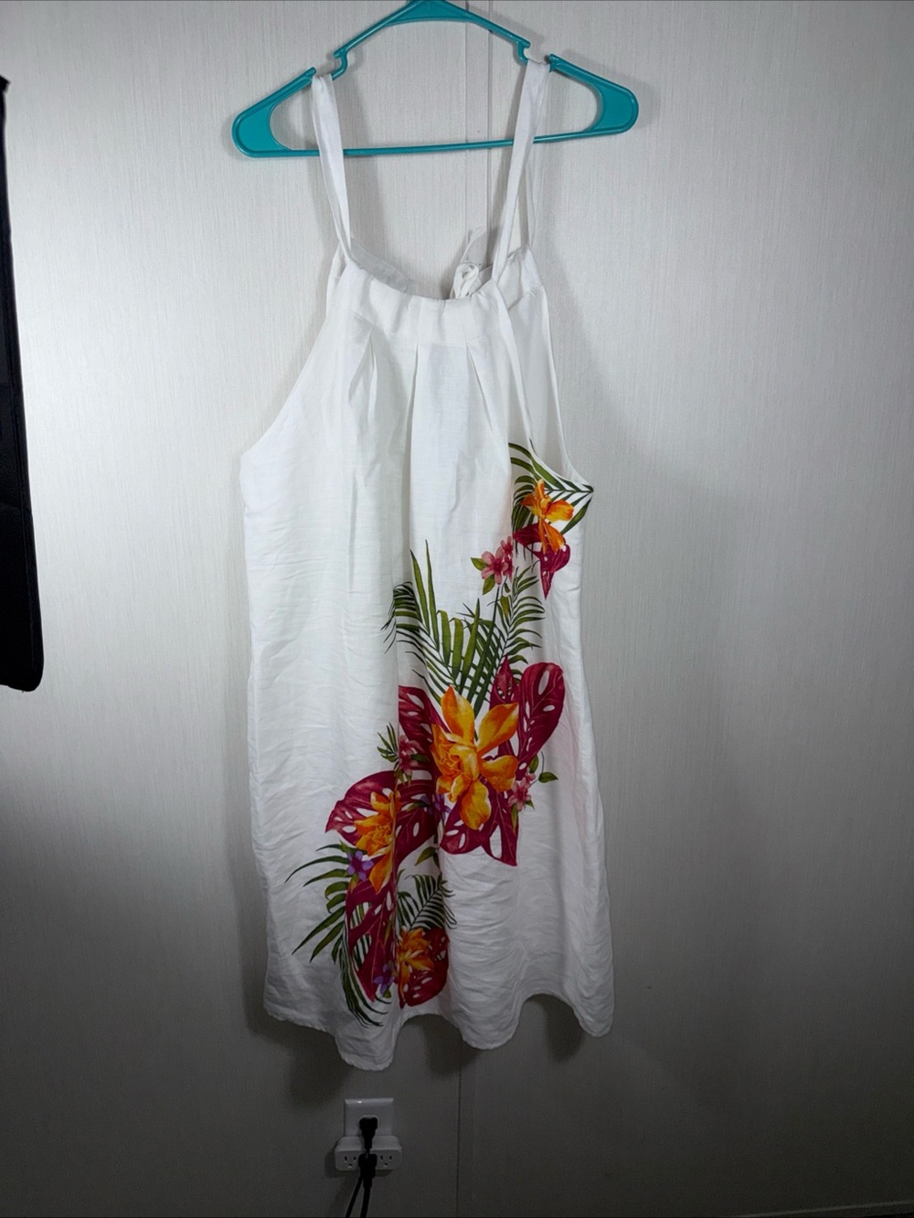 28 Palms XL Women's Linen Blend Halter Floral Hawaiian Shift Lined Resortwear